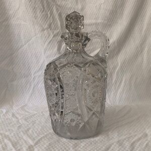 Vintage Large Cruet or Decanter Clear Glass Jar with Lid Perfect for Wine or Oil